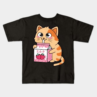 Strawberry Shake Strawberry Milk Cat Kids T-Shirt